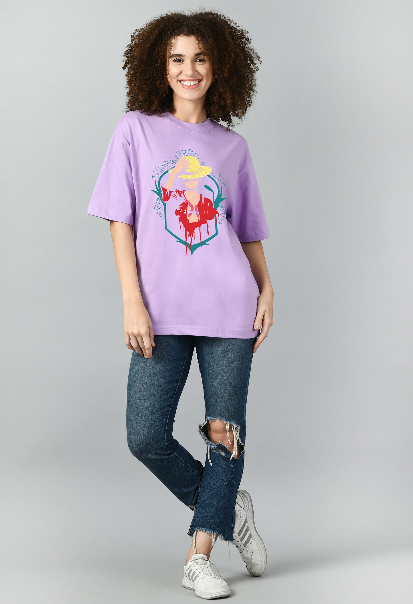 Women's Oversized Printed Anime Tshirt