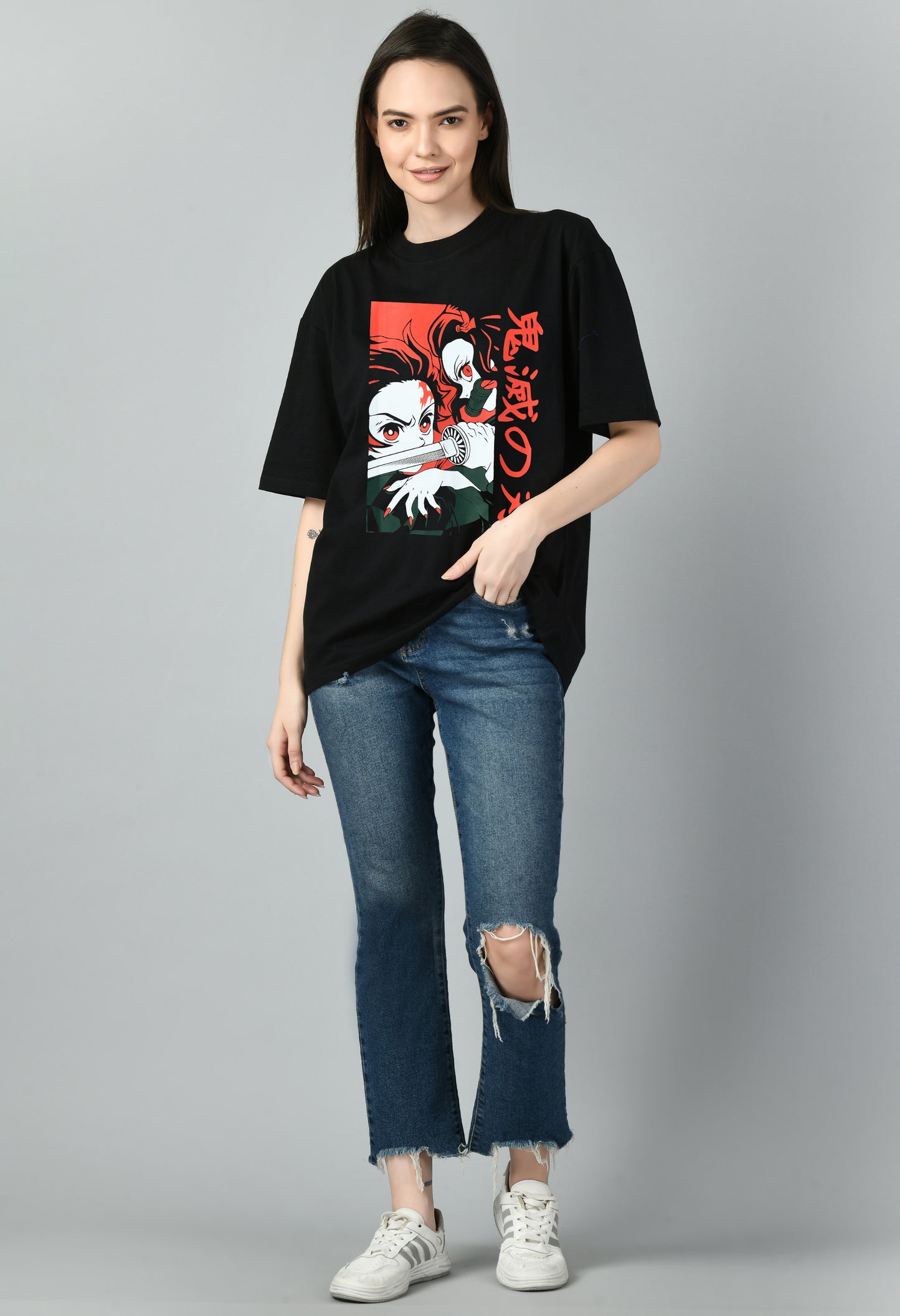 Women's Oversized Printed Anime Tshirt