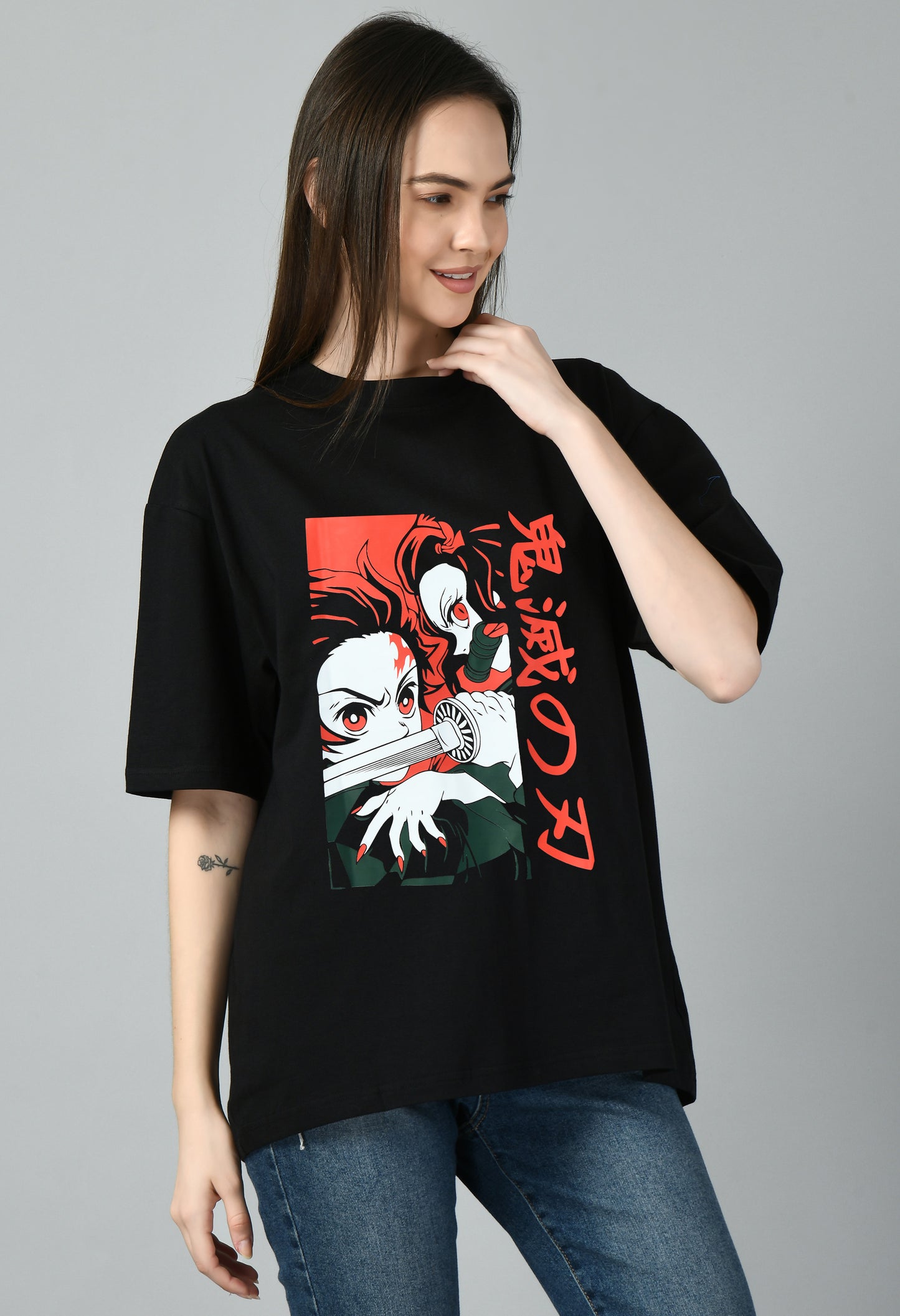 Women's Oversized Printed Anime Tshirt